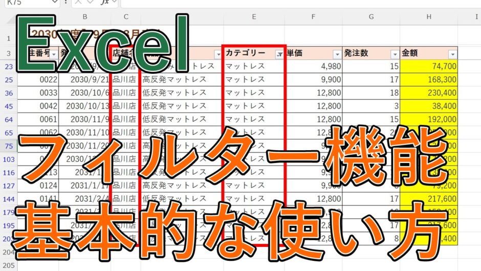 Excelのフィルター機能の使い方について